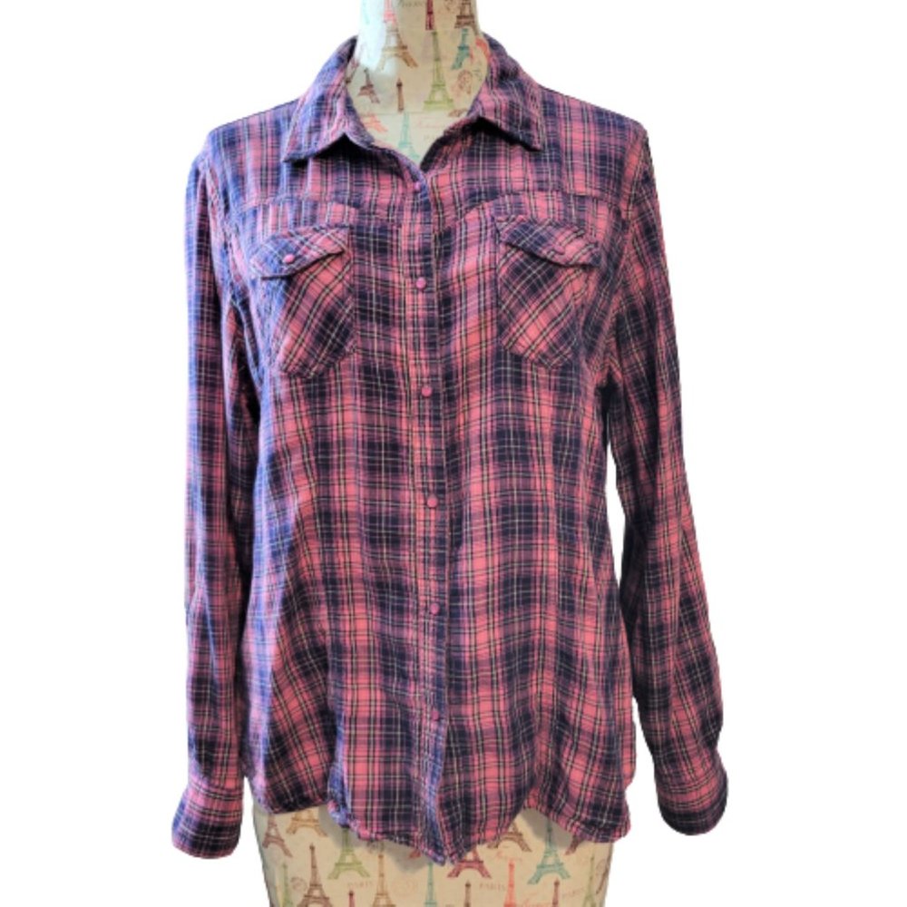 Bit & Bridle Plaid Button Down Shirt - Pink and Blue